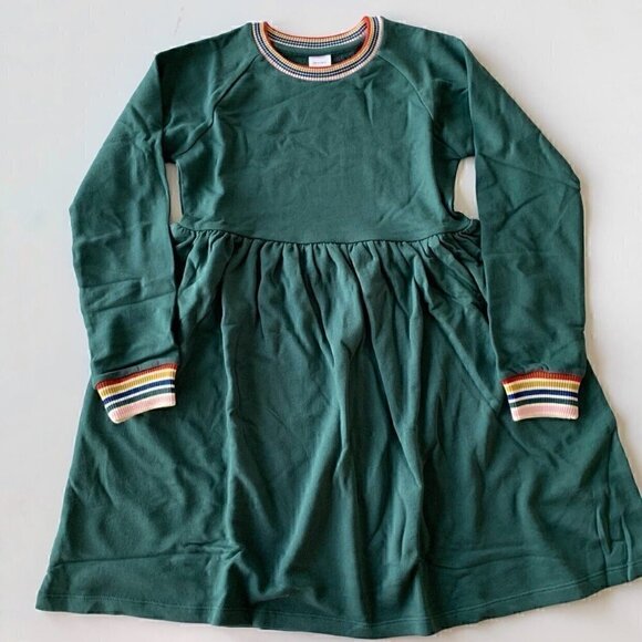 Hanna Andersson Rainbow Trim Juniper Sweatshirt French Terry Dress 10 Years 140 - Picture 1 of 7